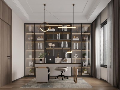 现代书房3D模型下载